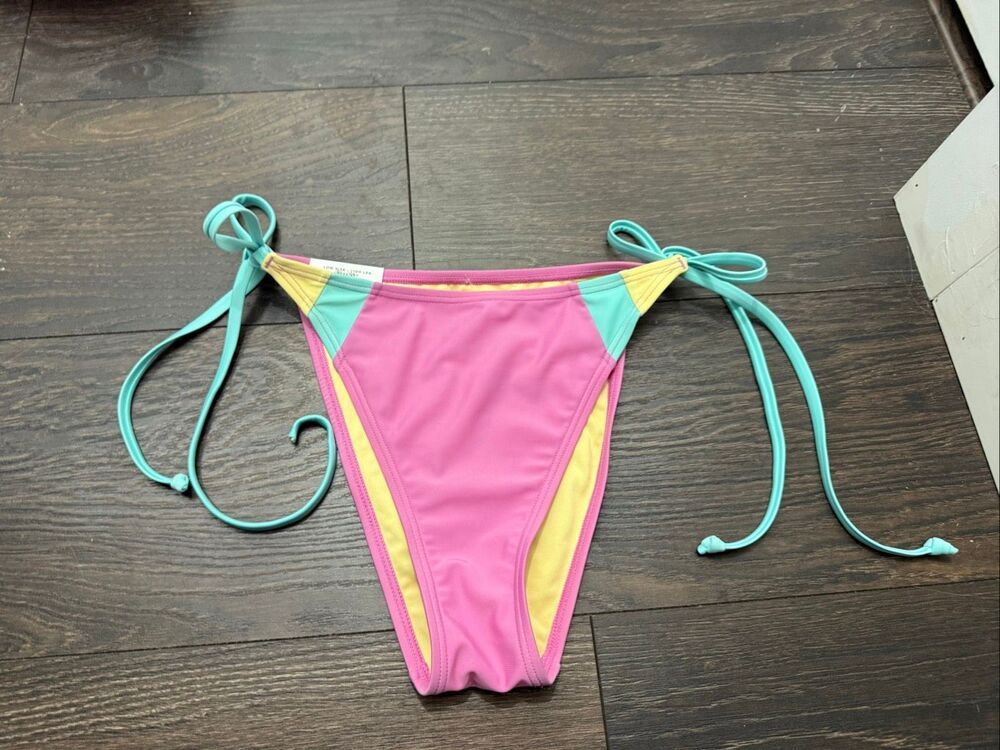 Aeropostale Women’s Large Pink Blue Side Tie Swim Bottoms New